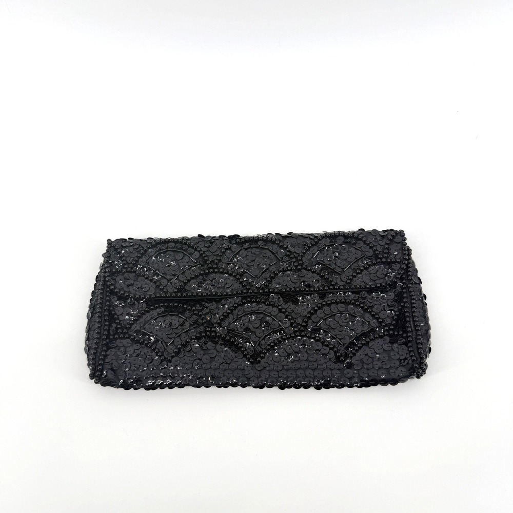Unbranded Clutch Bag Sequin Scalloped Small Black Womens Vintage Evening Formal